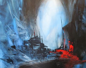 Peinture abstraitte "Cosmic storm and the guardian of time's door"