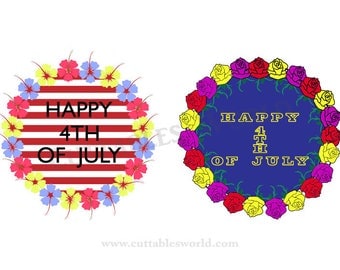July 4th Floral Wreath SVG PNG DXF pdf eps and jpg format Independence Day Clipart