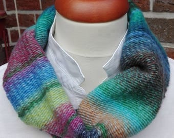 Loop, circle scarf, hand-woven, Snood, wool, hand made, gift Rainbow scarf, autumn, winter