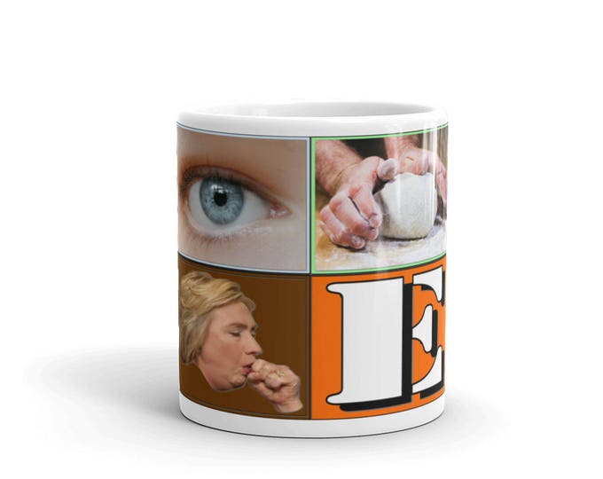 Eye Knead Cough E Mug, 4 pictures 1 word parody, I Need Coffee, Coffee Fiend Puzzle, Coffee Addict Game, Great Gift Ideas, Coffee Present