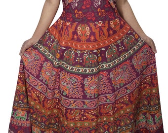 Boho Cotton Maxi Dress Sleeveless With V Neck Elephants On Parade Gypsy Hippie Chic Summer Dresses M/L
