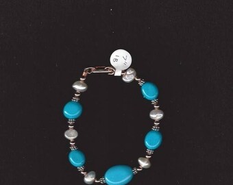 ON SALE Turquoise and Freshwater Pearl Bracelet