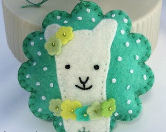 Embroidered Wool Felt Llama Ornament