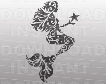 Fancy Flourish Mermaid SVG File,Mermaid Silhouette SVG File -Commercial & Personal Use- Vector svg for Cricut,Silhouette svg,svg cut file
