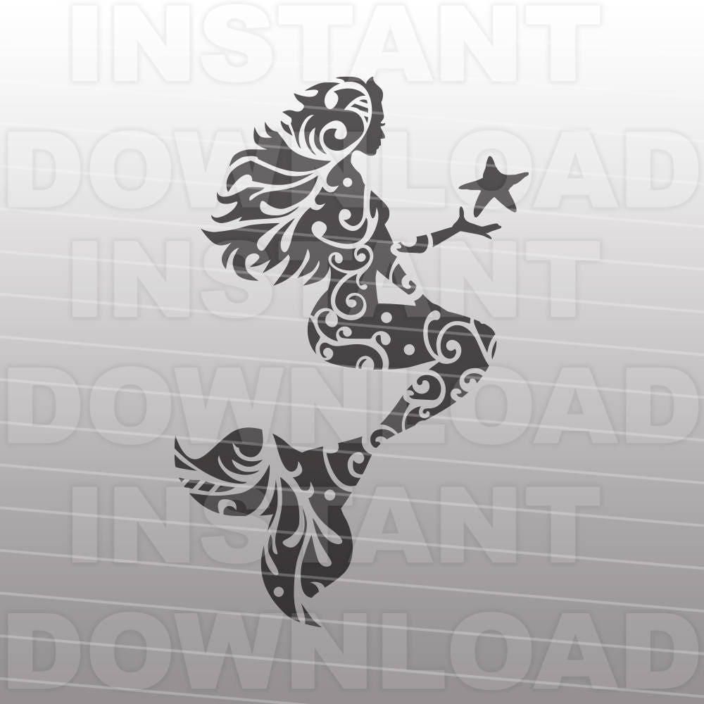 Fancy Flourish Mermaid SVG FileMermaid Silhouette SVG File