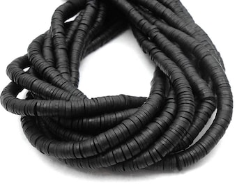 400 Black Heishi Beads, polymer clay 6x1MM Vinyl Beads (H2525)