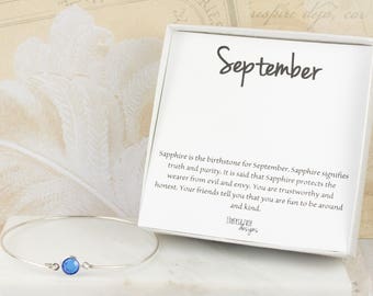 September Birthstone Sapphire Sterling Silver Bangle Bracelet, Sterling Silver Bracelet, Sapphire Bangle Bracelet #763