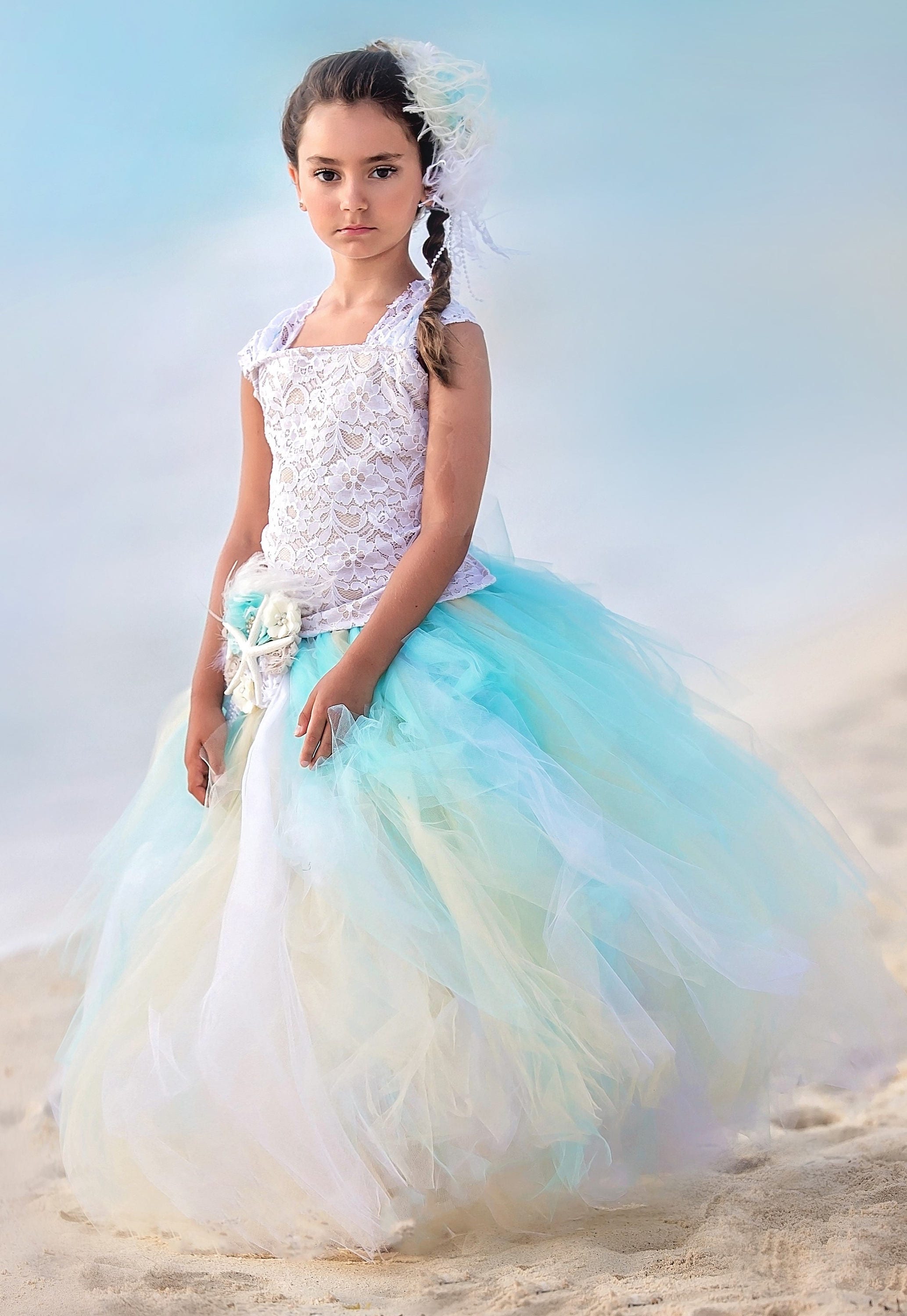 thumbnail interactive-video image 1 of Odizli Flower Girl Dresses Kids Girls 3/4 Sleeve Lace Tulle Dress Princess Dress Festive Wedding Bridesmaid First Communion Birthday Party Evening... 1 of 10