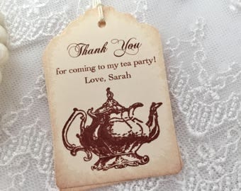 Tea Party Thank You Tags, Vintage Teapot Set of 10