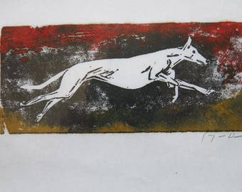 BirdsforBirds Running Greyhound art block print greyhound