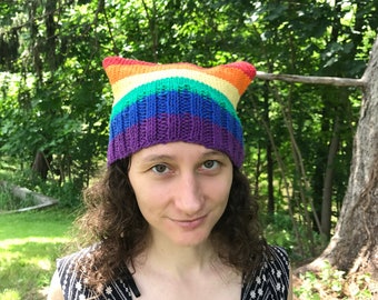 rainbow gay pride flag 100% cotton pussy hat : all proceeds to Human Rights Campaign