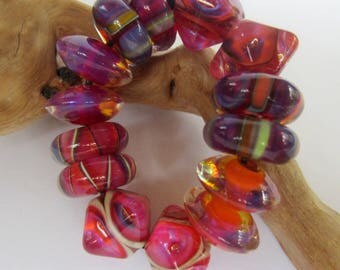 Fuschia Tumblers ~ Seven Lampwork Pairs