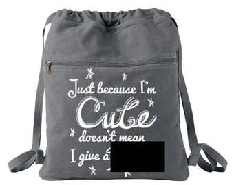 Pastel Goth Bag Punk Backpack F Word Bag MATURE - just because I'm cute - Kawaii backpack statement bag hipster clothing cute drawstring bag