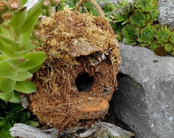 Outdoor Birdhouse, Rustic Mossy bird house with Forest Finds, garden art, woodland birdhouse, landscaping project