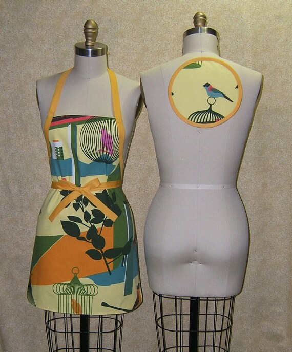 Bird cage apron light weight canvas Chef cotton hot pad yellow