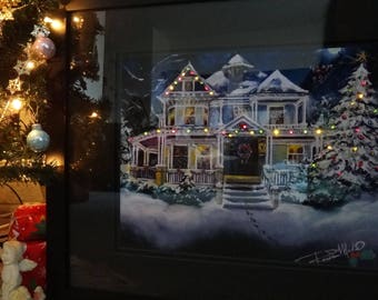 Victorian Christmas Eve Framed & Lighted Picture/Decor from the original paiting by Artist, Roseann Madia