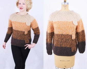 FINAL SALE 1960s ombre sweater | brown ombre neutral wool mohair sweater | vintage 60s sweater | W 32"+