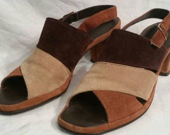 Vintage slingback sandals, brown suede, size 7 ladies