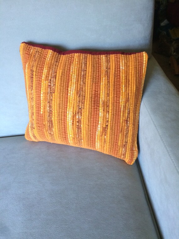 Handwoven Throw Pillow in Shades of Orange