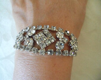 Clear Rhinestones Silver Tone Vintage Bracelet