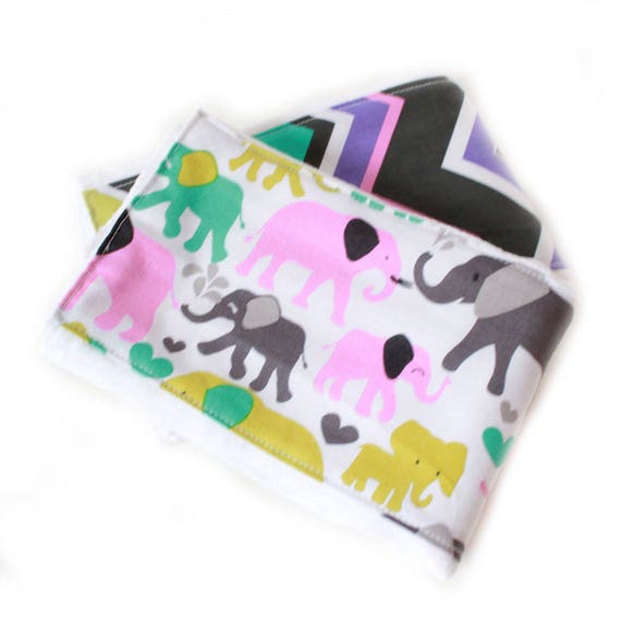 Elephant Girl Burp Cloths - Chevron Baby Burp Cloths - Purple Pink Aqua Green Orchid- set of 2 // Ready to Ship