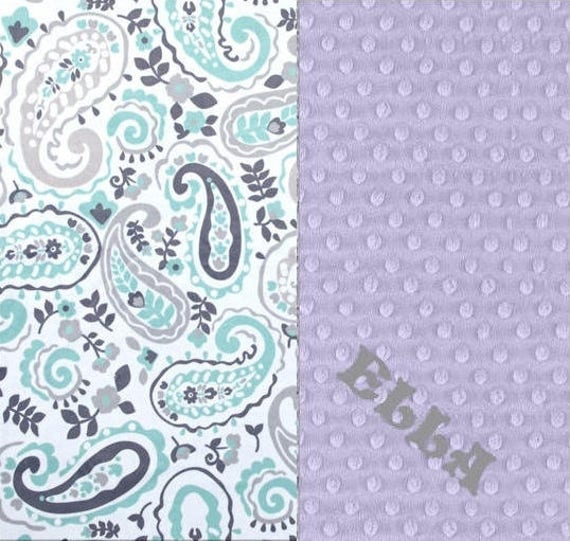 Personalized Baby Blanket / 42 x 55 Minky Blanket Girl, Paisley Blanket / Crib Blanket // Mint Lavender Baby Blanket / Baby Shower