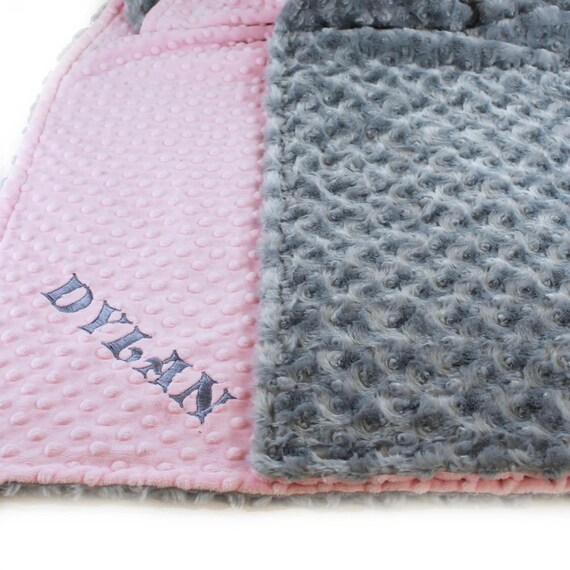 Pink Gray Toddler Blanket, Kids Minky Blanket Girl, Minky Throw Blanket, Personalized Blanket, Name Blanket, Gift For Her, Personalized Gift