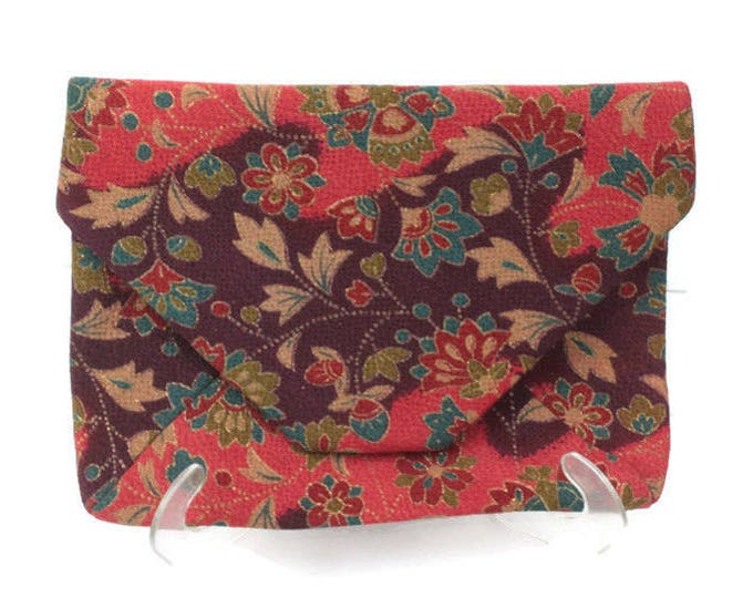 Asian Envelope Clutch Handbag Red Floral Print Vintage