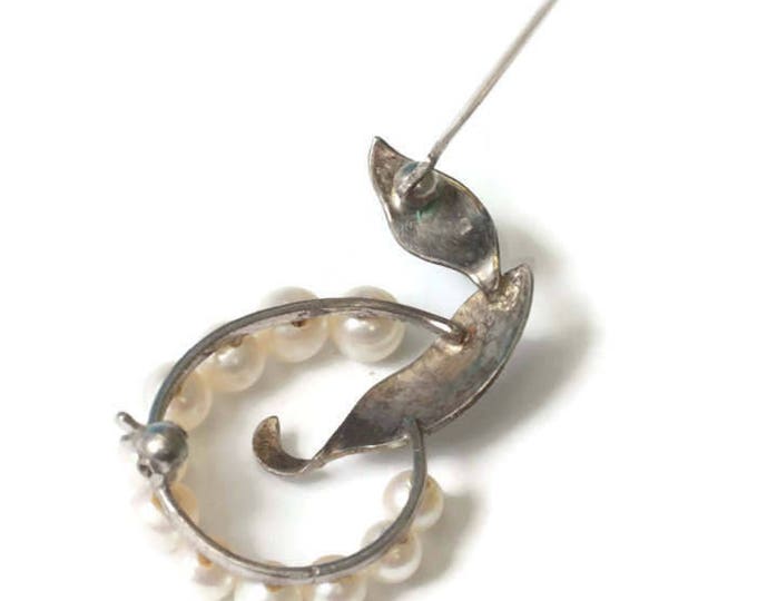 Cultured Pearl and Silver Swirled Leaf Pin Gift Wedding Vintage