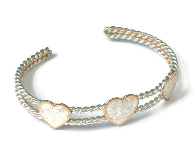 Southwestern Style Heart Cuff Bracelet Silver Tone Metal Vintage Bracelet