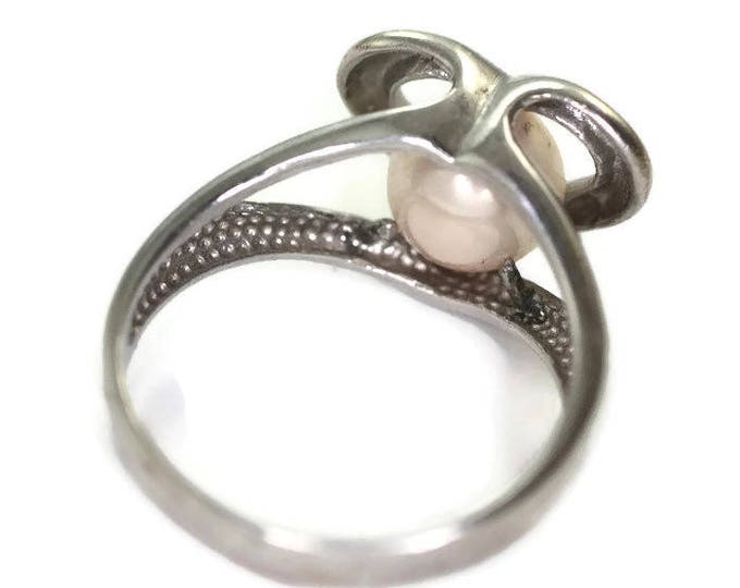 Color Change Pearl Ring Heart Setting Silver Tone Metal Size 7.5