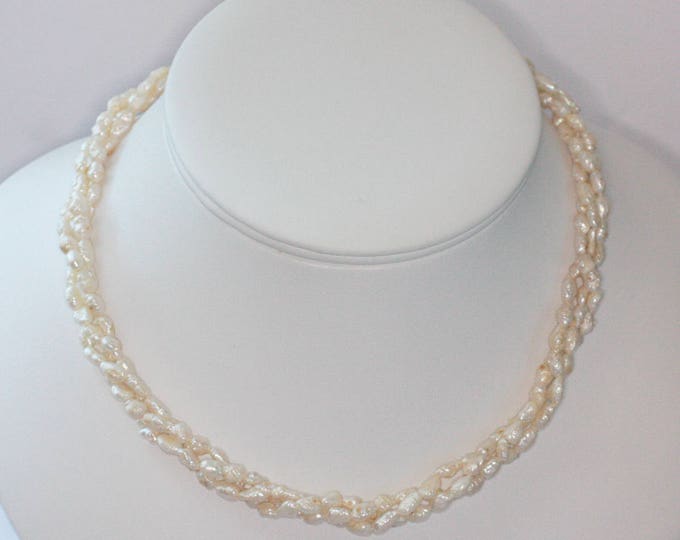 Three Strand Freshwater Pearl Necklace Vintage Wedding Special Occasion