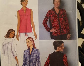 Butterick Pattern 6288 blouse, sleeveless, long sleeve 3/4 sleeve, Size 8-16 new uncut 2015