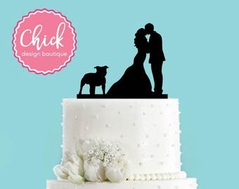 Couple Kissing With Pit Bull Dog Acrylic Wedding Cake Topper Couple Kissing With Pit Bull Dog Acrylic Wedding Cake Topper