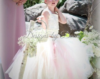 Flower girl dress. Mini Bride Dress. Vintage. Rustic. Rose Muave Dress. Ivory Dress. Shabby Chic. Size 6m-12 Girls. Custom colors available