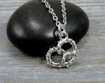 Pretzel Necklace, Silver Pretzel Charm on a Silver Cable Chain