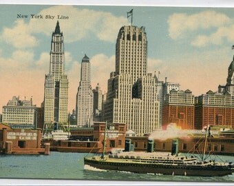 Steamer Skyline Skyscrapers New York City NY postcard