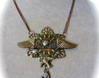 Clearance Sale Wings Steampunk Pendant Necklace, OOAK
