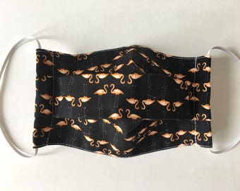 WASHABLE Organic Surgical Mask/ Germ Free Mask/ Anti-Dusk Mask/ Fabric Face Mask/ Flamingo in Black