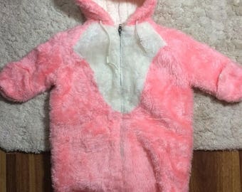 CLEARANCE Vintage Baby Girls Fluffy Snow Suit Onsie Pink Winter Faux Fur Cotton