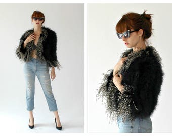Vtg. Marabou Ostrich Feather Jacket- S/M, 70s, Disco, Fuzzy Glam Rock Jacket, Statement Vintage