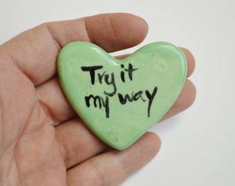 Try it My Way Ceramic Pocket Prayer Heart