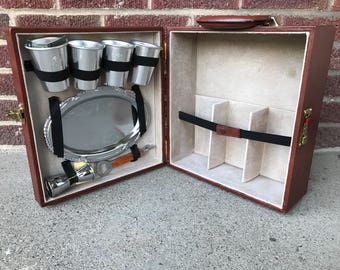 Vintage Travel Bar Suitcase NEW Brown Portable Pub