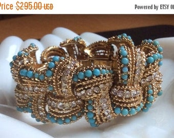 ANNIVERSARY SALE Marcel Boucher Rhinestone Bracelet with Aqua Beads