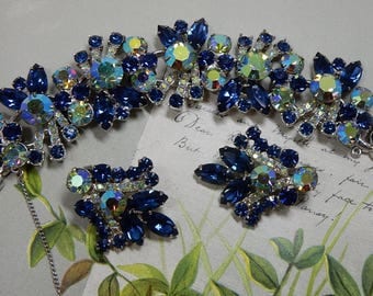 JULIANA Sapphire Blue & Aurora Borealis Rhinestone Bracelet and Earrings Set OCG4