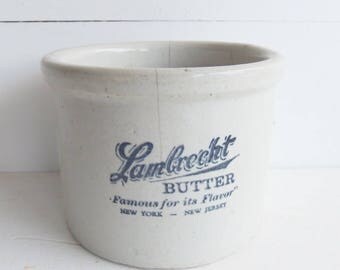 Vintage Butter Crock, Lambrechts Butter, Advertising Stoneware, New York New Jersey