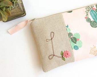 Bridesmaid Gift, Succulent Womens Clutch, Floral Wedding Clutch, Monogram Clutch, Gift for Wedding Party, YOUR FABRIC CHOICE Made to Order