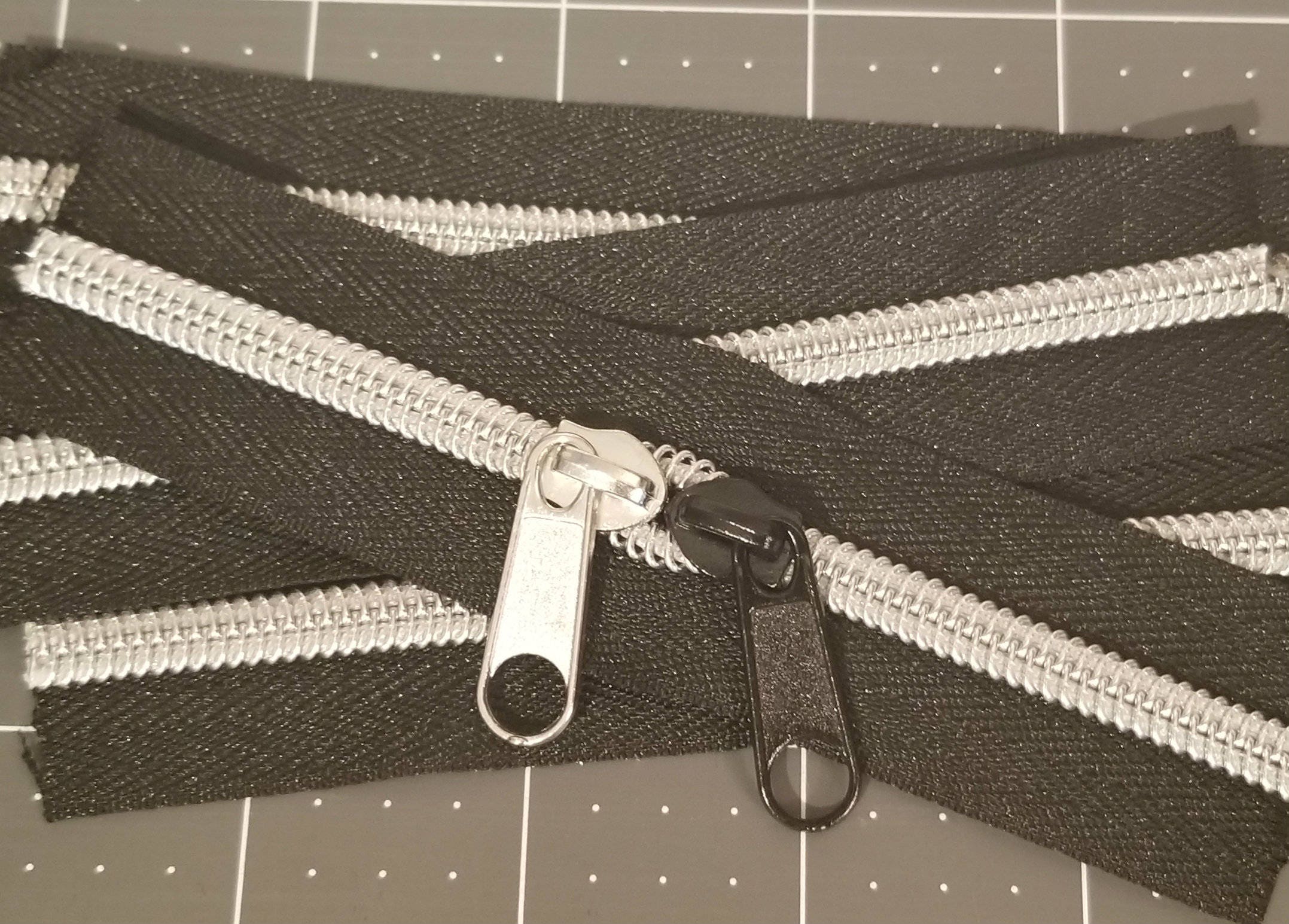 Metallic Silver on Black 5 zipper by the yard