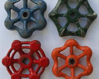 Vintage Valve Handles -Shipping Special- 4 Super Sweet Shabby Spring Mix-Faucet Handles-Garden Spigot Handles-Colorful-Rainbow-Industrial