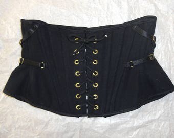 Black Canvas Corset XS 23" for a 24-26" waist - gold eyelets and strap accents (Artifice photoshoot sample)